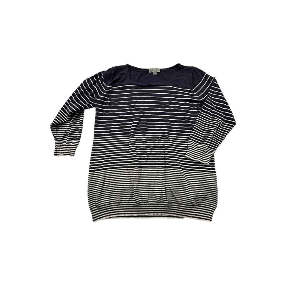 Joseph A Shirt Womens Small Blue Pullover Knit 3/4 Sleeve Round Neck Striped